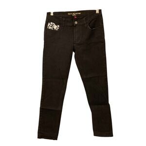 Yellow Rat Bastard Black Skull Embroidered Jeans Size 9/30